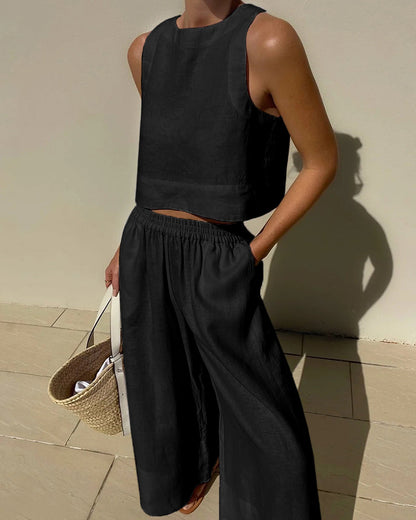Variant image for Elegant Linnen To-Delt Outfit Til Damer - Letvægts, Åndbar, Bæredygtig Sommerstil-13