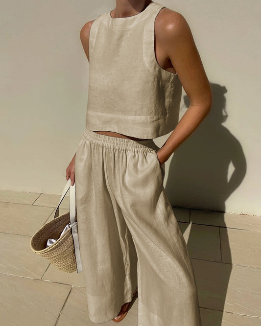 Elegant Linnen To-Delt Outfit Til Damer - Letvægts, Åndbar, Bæredygtig Sommerstil