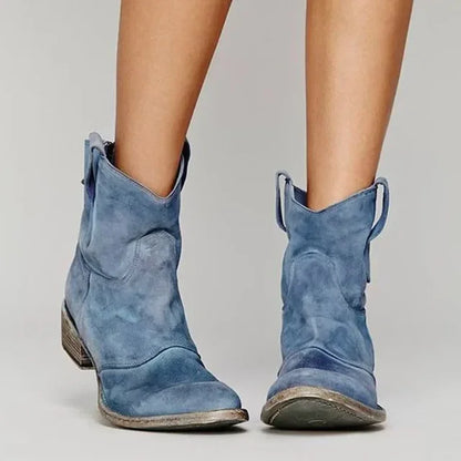 Vintage Cowboy Suede Ankelstøvler til Kvinder - Tidløs Elegance og Komfort