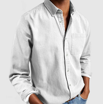 Premium Denim Skjorte Herre - Blød Katoonsmix med Klassisk Button-Down Design-4