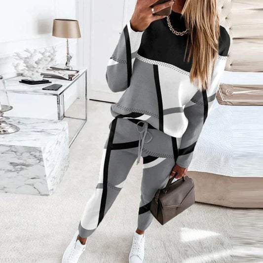 Lovisa - Elegant Geometrisk Loungewear Sæt til Kvinder - Komfortabelt 2-delt Outfit