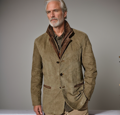 Premium Suede Herre Jakke med Lædertrim - Struktureret Pasform og Klassisk Design-2