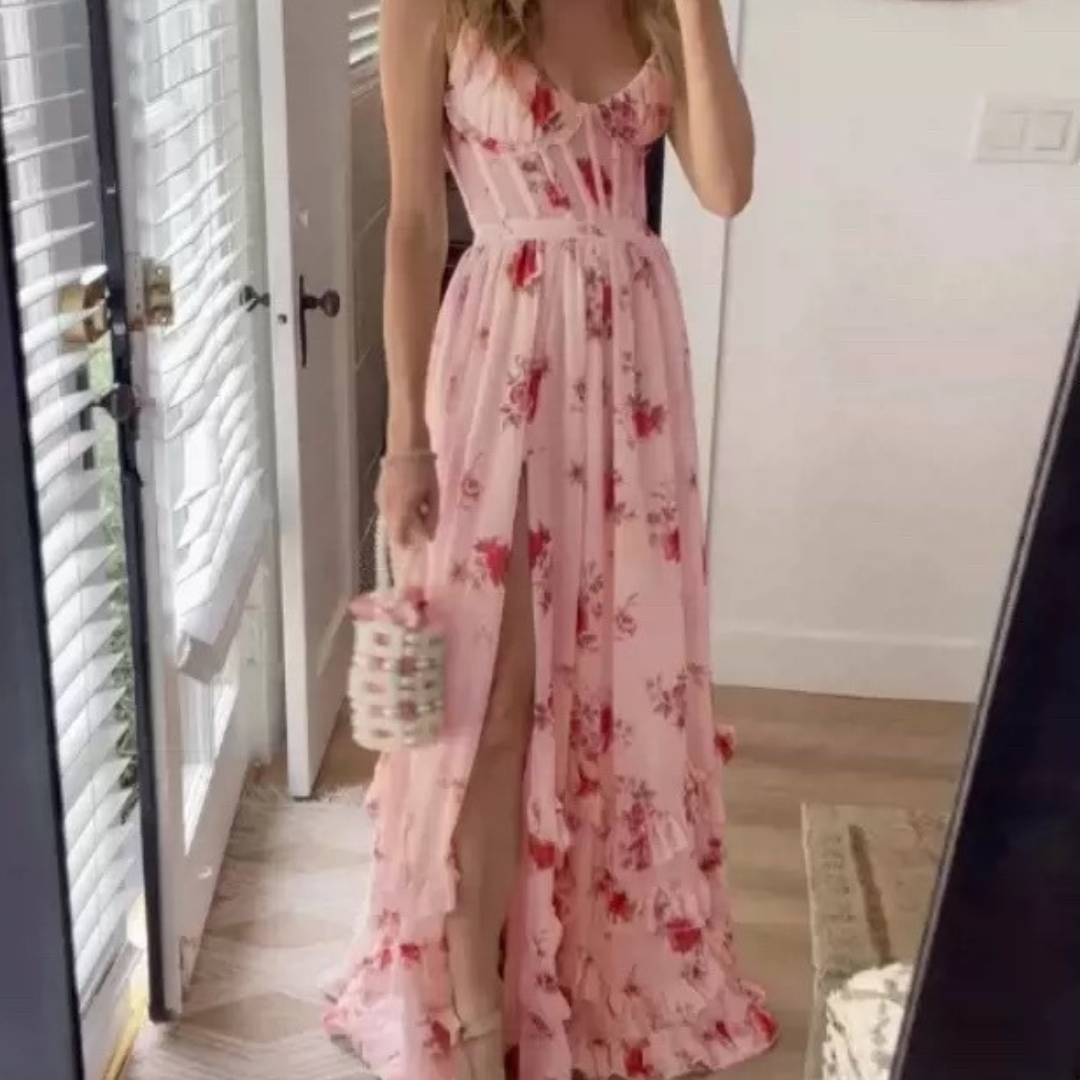 Yuna - Lang Blomsterkjole i Let Materiale med Romantisk Charme til Sommeren