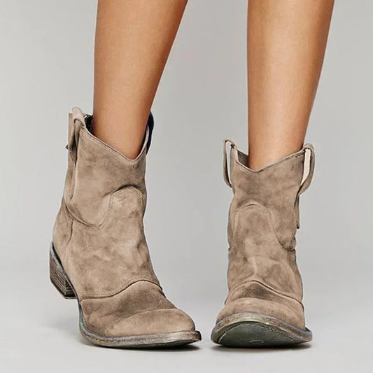 Vintage Cowboy Suede Ankelstøvler til Kvinder - Tidløs Elegance og Komfort