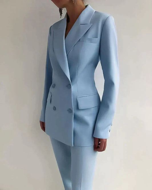 Elegant Kvinder Blazer Sæt Med Dobbeltknap Design - Flatterende Pasform, Komfortabelt Materiale