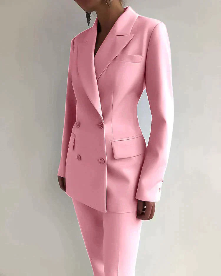 Variant image for Elegant Kvinder Blazer Sæt Med Dobbeltknap Design - Flatterende Pasform, Komfortabelt Materiale-11
