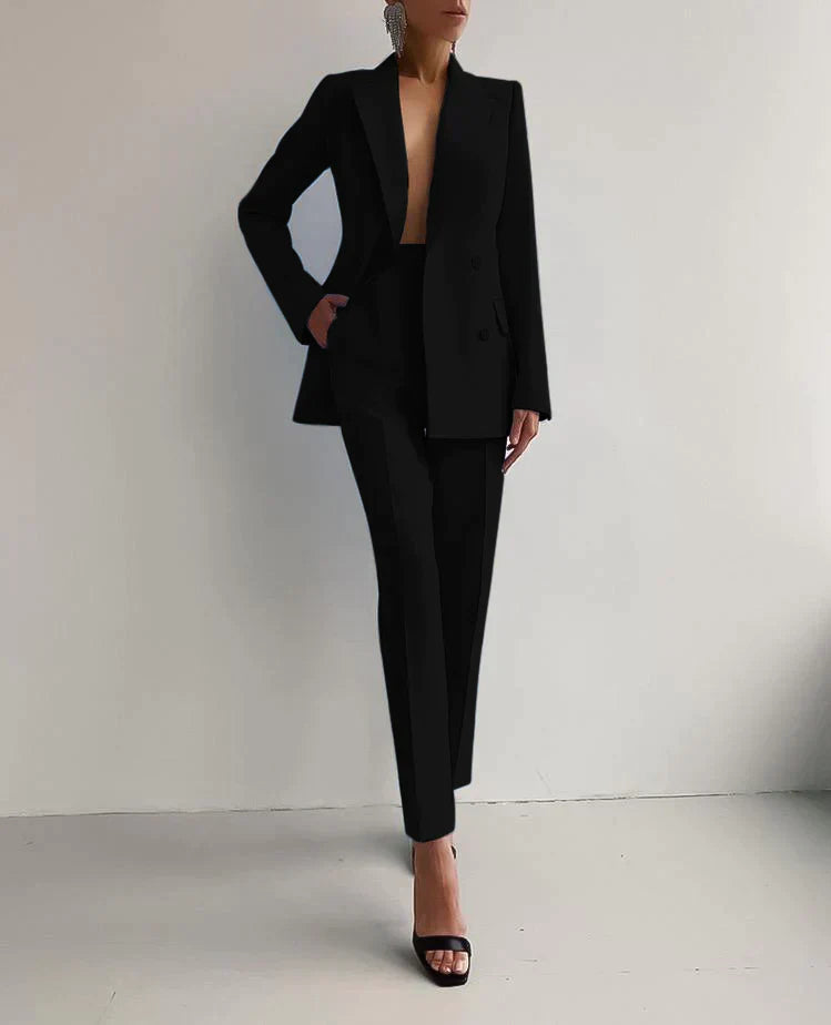 Variant image for Elegant Kvinders Blazer og Bukser Sæt - Skræddersyet Pasform, Dobbeltbrystet Design-6
