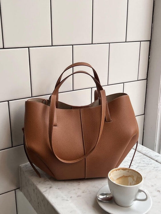 Elegant Læder Tote Taske - Rummelig, Holdbar med Aftagelig Skulderrem