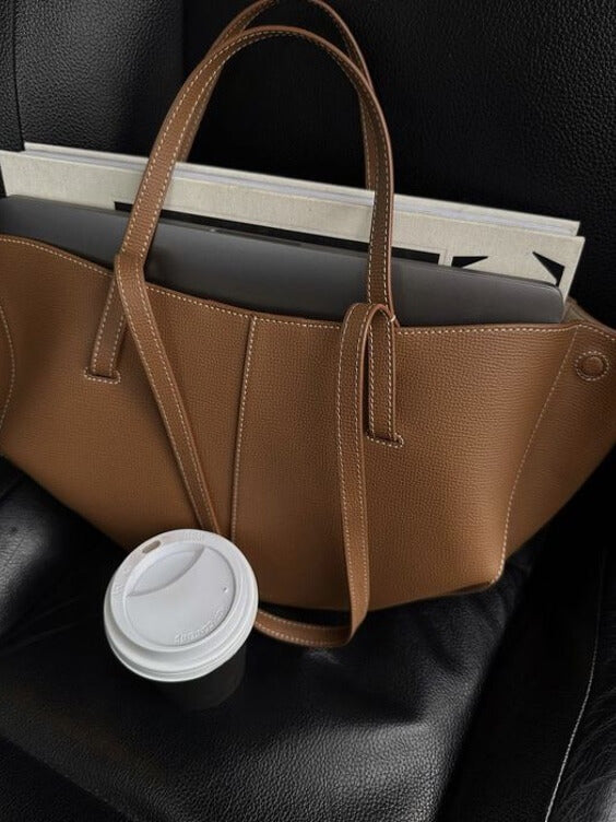 Elegant Læder Tote Taske - Rummelig, Holdbar med Aftagelig Skulderrem