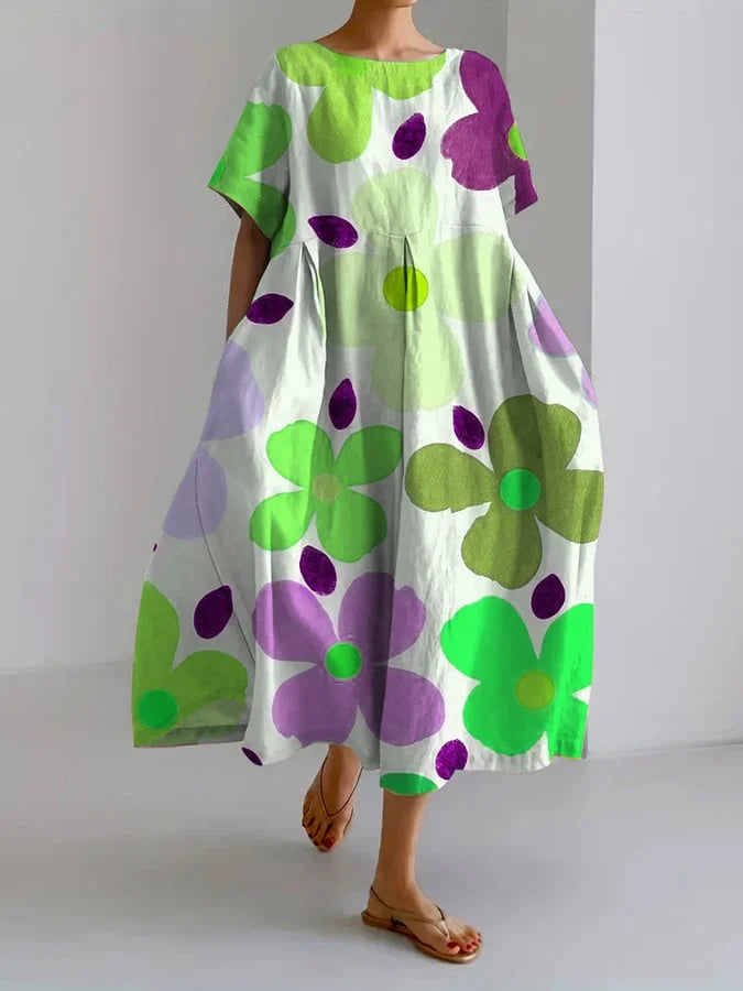 Valentina - Lang Sommerkjole Med Blomsterdesign & Komfortabel Pasform
