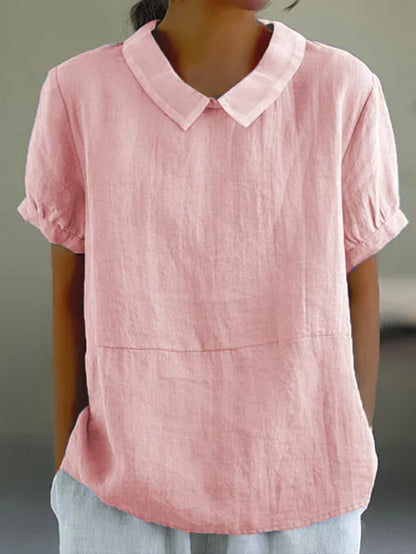 Variant image for Elegant Dameslinnen Blouse Med Korte Ærmer Og Peter Pan Krave - Letvægtsdesign, Flatterende Pasform-17