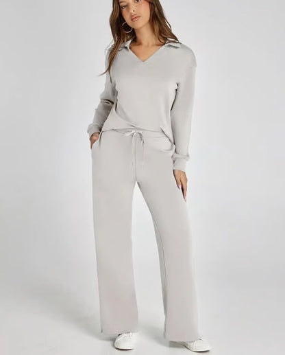 Variant image for Elegant Urban - Dames Lounge Sæt Med V-Hals Top Og Brede Bukser-37