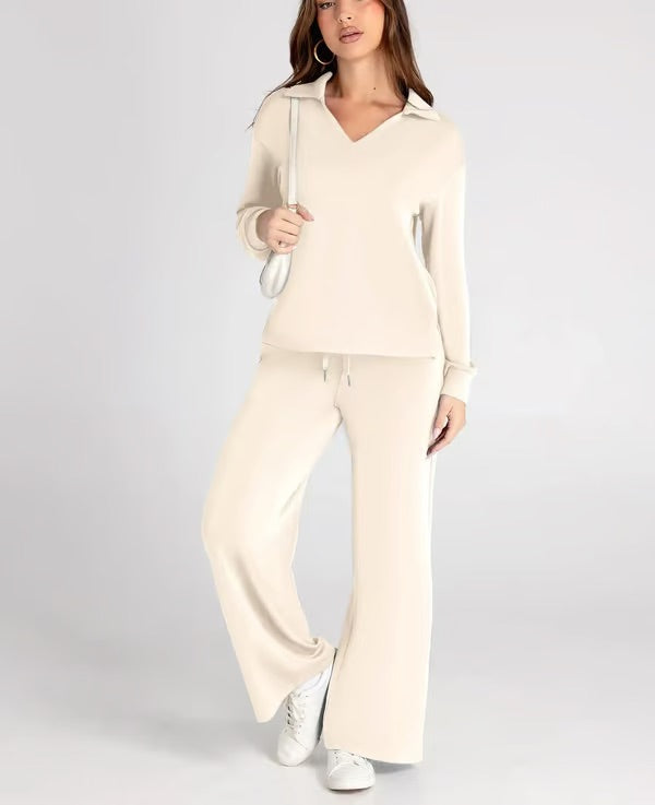 Variant image for Elegant Urban - Dames Lounge Sæt Med V-Hals Top Og Brede Bukser-43