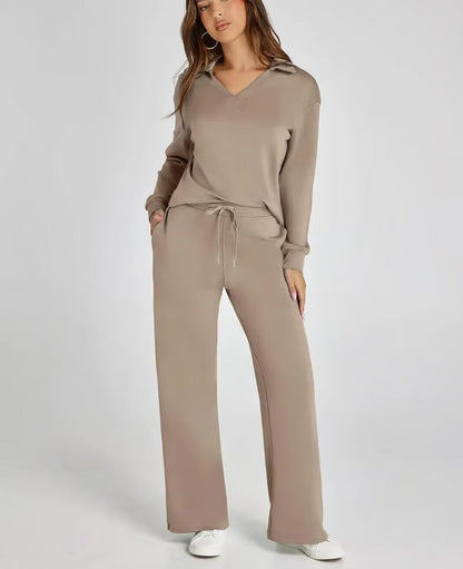 Variant image for Elegant Urban - Dames Lounge Sæt Med V-Hals Top Og Brede Bukser-49