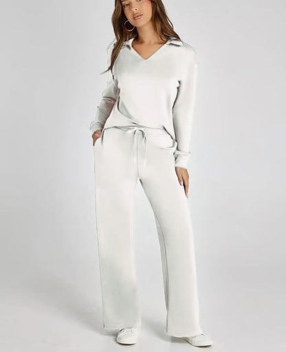 Variant image for Elegant Urban - Dames Lounge Sæt Med V-Hals Top Og Brede Bukser-7