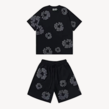 Thomas - Unisex Katoenen T-shirt og Shorts Sæt med Blomsterprint