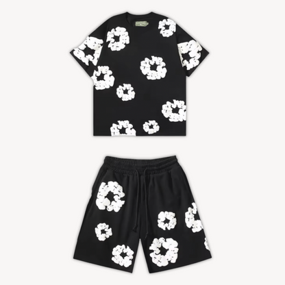 Thomas - Unisex Katoenen T-shirt og Shorts Sæt med Blomsterprint