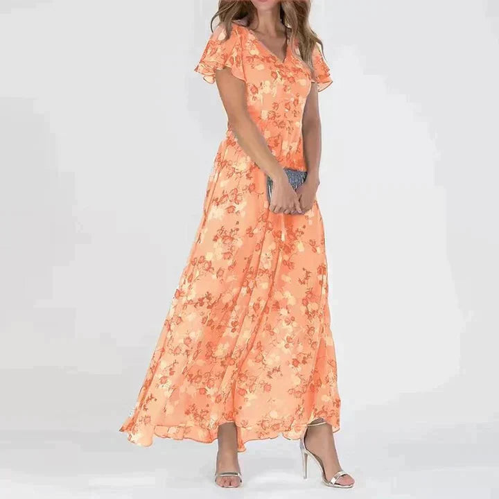 Variant image for Elegant Maxi Kjole Med Blomsterprint Og V-Hals - Tidløs Kjole Maxi Til Enhver Anledning-11