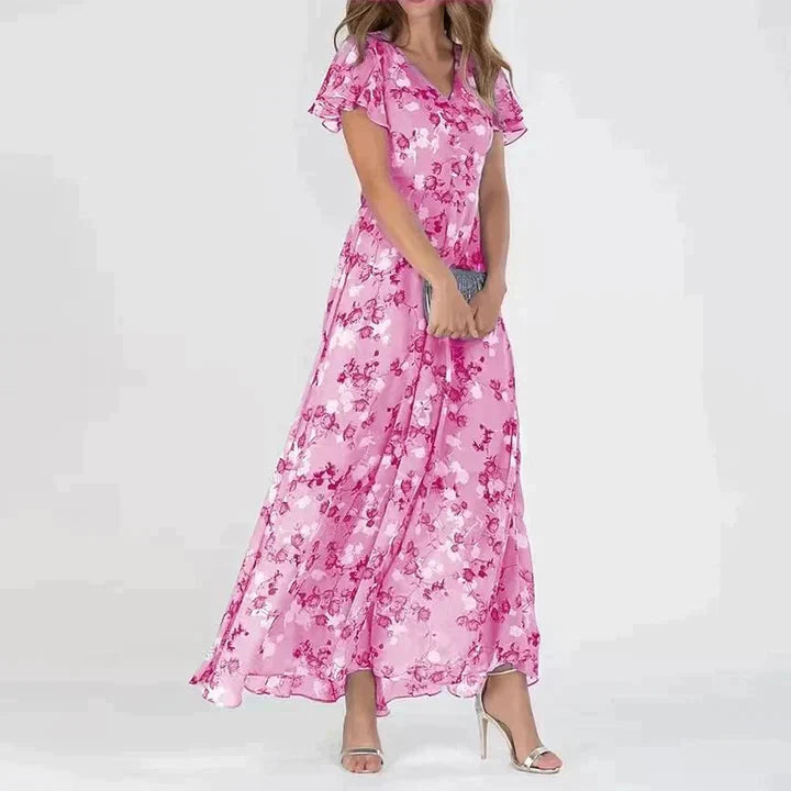 Variant image for Elegant Maxi Kjole Med Blomsterprint Og V-Hals - Tidløs Kjole Maxi Til Enhver Anledning-16