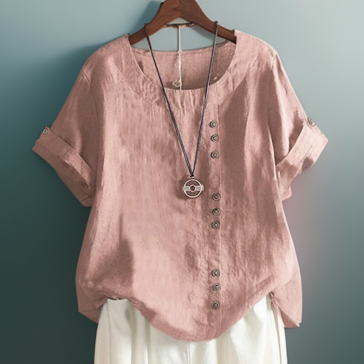 Vianney - Stilfuld T-Shirt Med Knapdetalje Og Afslappet Pasform