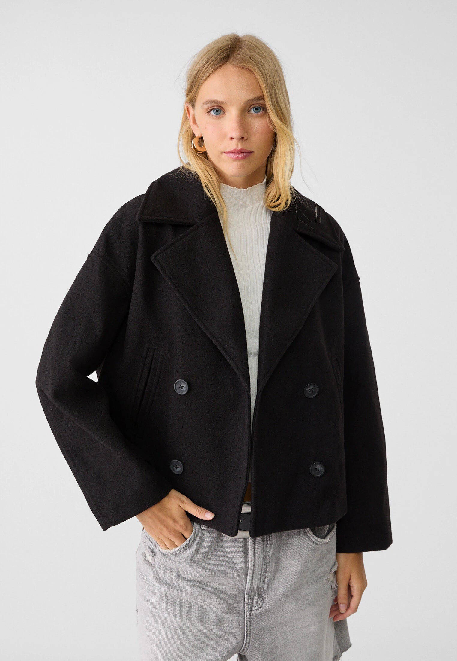 Variant image for Elegant Kort Jakke Dame - Korte Wollen Jakker med Dobbel Knaplukning-5