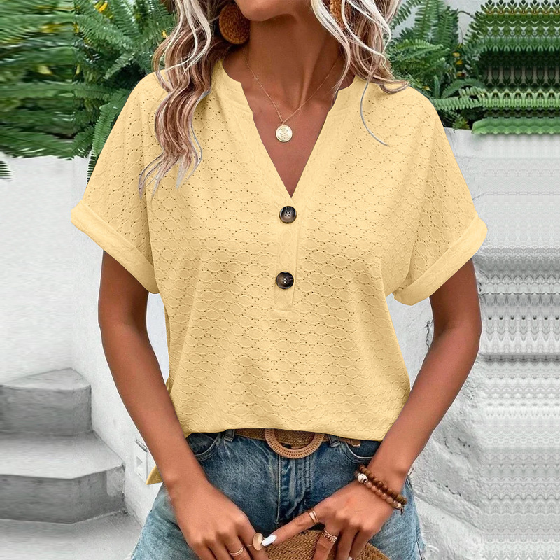 Moderne Sommerbluse Til Damer - Let, Åndbar Med Struktureret Design-2