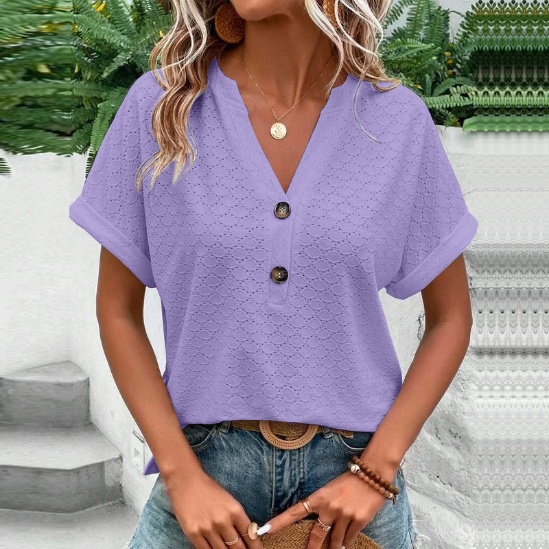 Moderne Sommerbluse Til Damer - Let, Åndbar Med Struktureret Design-4