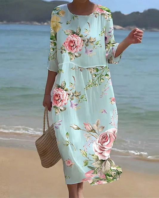 Laura - Elegant Blomsterkjole Med Chic Print Og Åndbar Komfort