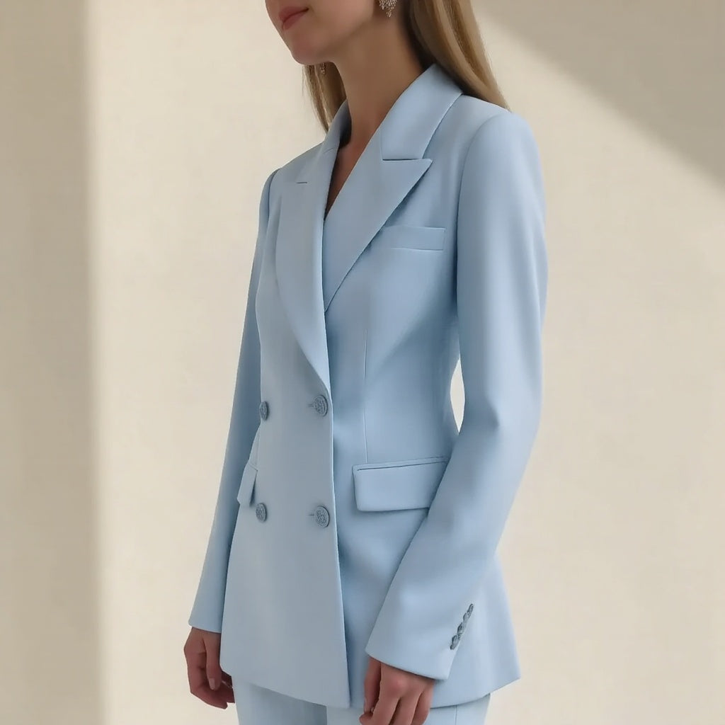 Elegant Kvinder Blazer Sæt Med Dobbeltknap Design - Flatterende Pasform, Komfortabelt Materiale