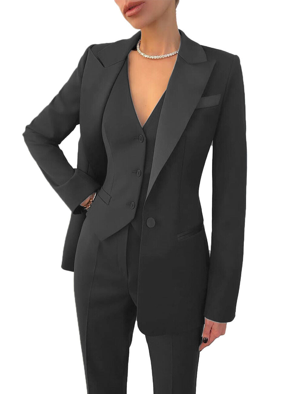 Jade - Elegant 3-Delt Damesæt Med Blazer, Vest Og Slim-Fit Bukser - Tidsløs Stil