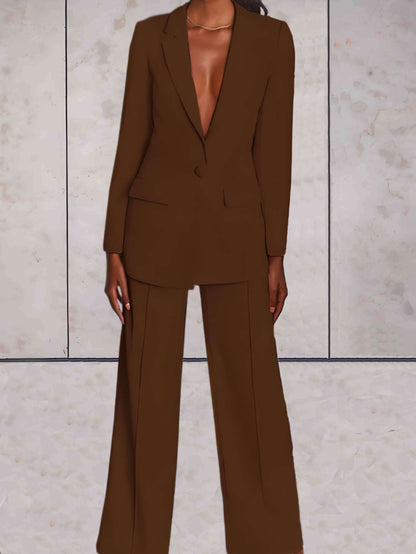 Sarah - Elegant Blazer Sæt Dame - Formelt Business Blazer & Brede Bukser Sæt